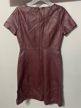 Ann Taylor Burgundy Faux Imitation Leather Short-Sleeve Mini Dress
